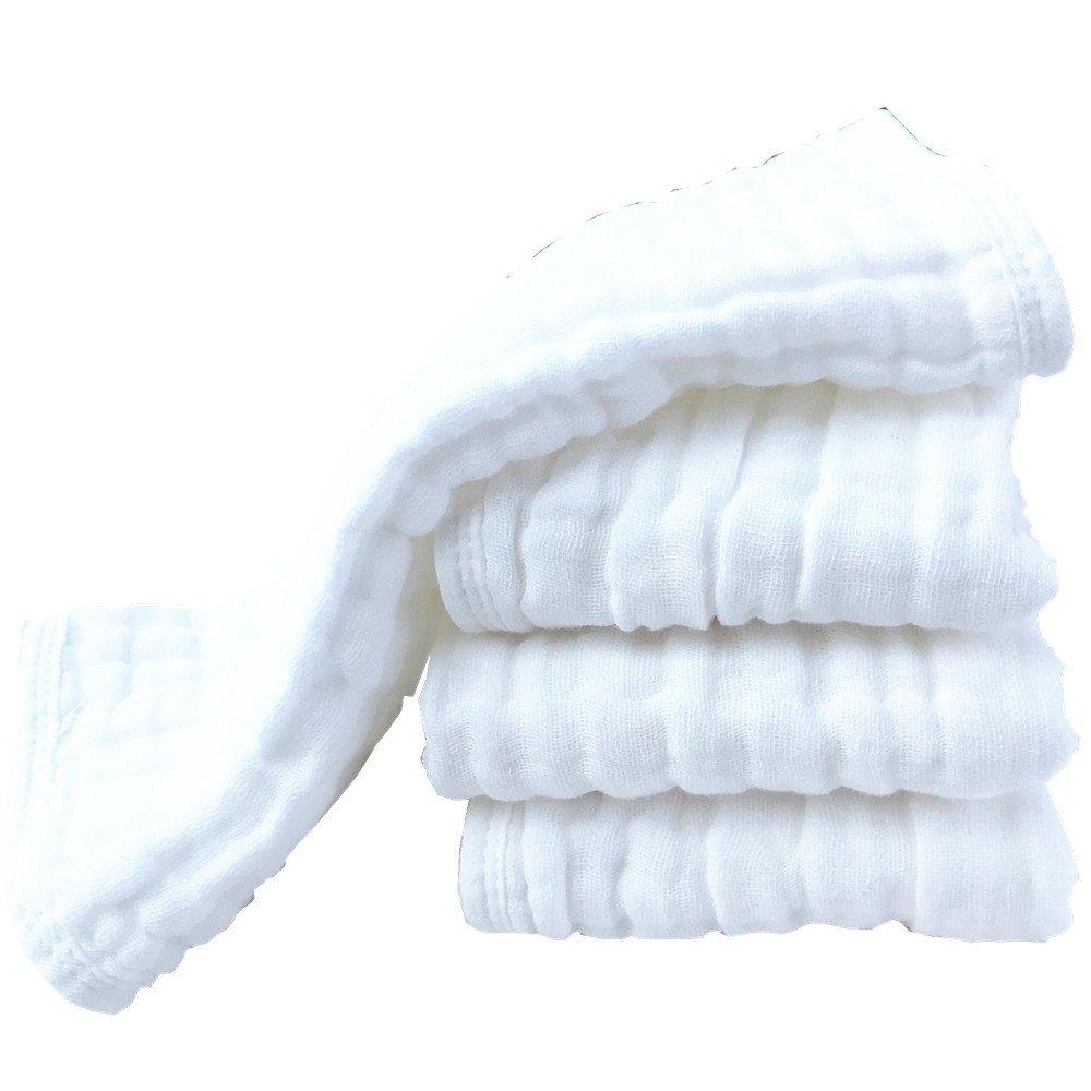 Muslin Burp Cloths 4 Pack Large 20" by 10" 100% Cotton 6 Layers Extra Absorbent and Soft by Synrroe: Baby