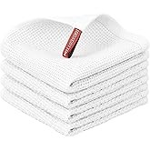 Nialnant 100% Cotton Dish Cloths for Washing Dishes, 4 Pack Waffle Weave Dish Towels,Super Soft Absorbent Cleaning Rags-White,12x12 Inch