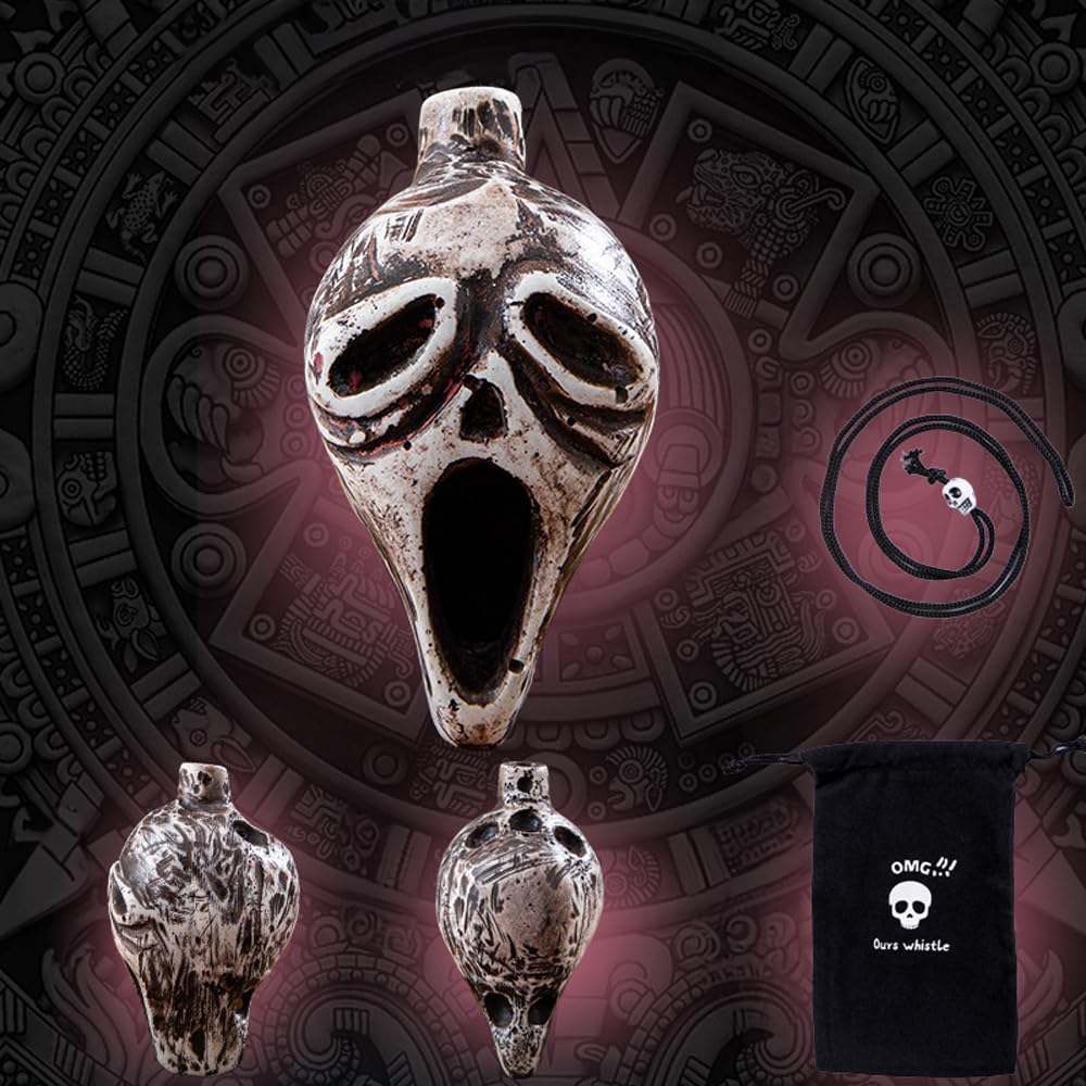 Photo 1 of Spooky Aztec Death Skull Scream, Loud Human War Scream, Halloween Creepy Gift High Decibels Sounding Aztec Whistle (White02)