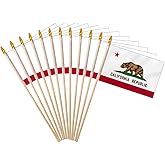 California State Handheld Stick Flag 4x6 Inch 12 Pack Small Mini CA Flag On Wooden Stick For Patriotic Festival Events Party Decoration (CA, 4X6 In)