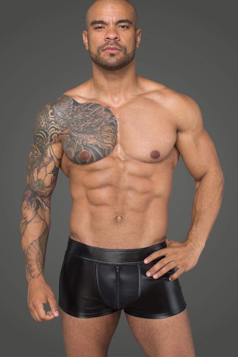 Black Handmade Wetlook Boxers with Zippers