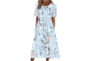 DPKLAD below The Knee Short Sleeve Cover Up Ladies Dressy Classic Summer Super Soft Graphic Cotton Dress for Women.