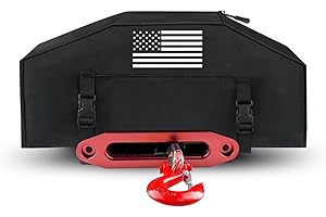 AddSafety 900D Winch Cover with Flag Pattern, Heavy Duty Waterproof Winch Cover fit for Electric Winches 8000-12000lbs, Indoor/Outdoor Winch Accessories