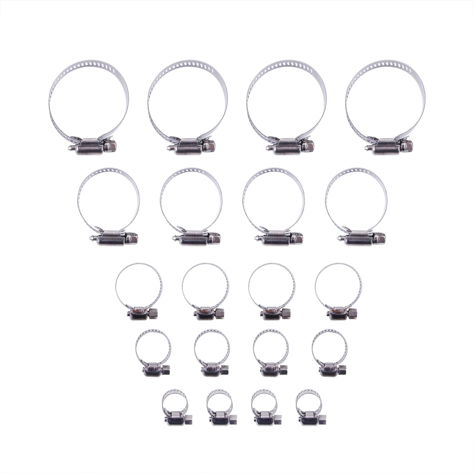 LUXERAD 20Pcs Hose Clips 6 Sizes Range Adjustable, 304 Stainless Steel Jubilee Clips Assorted Hose Pipe Clamps Clips Kit (6-12mm, 13-19mm, 16-25mm, 21-38mm, 27-51mm) 4 Pieces of Each Size