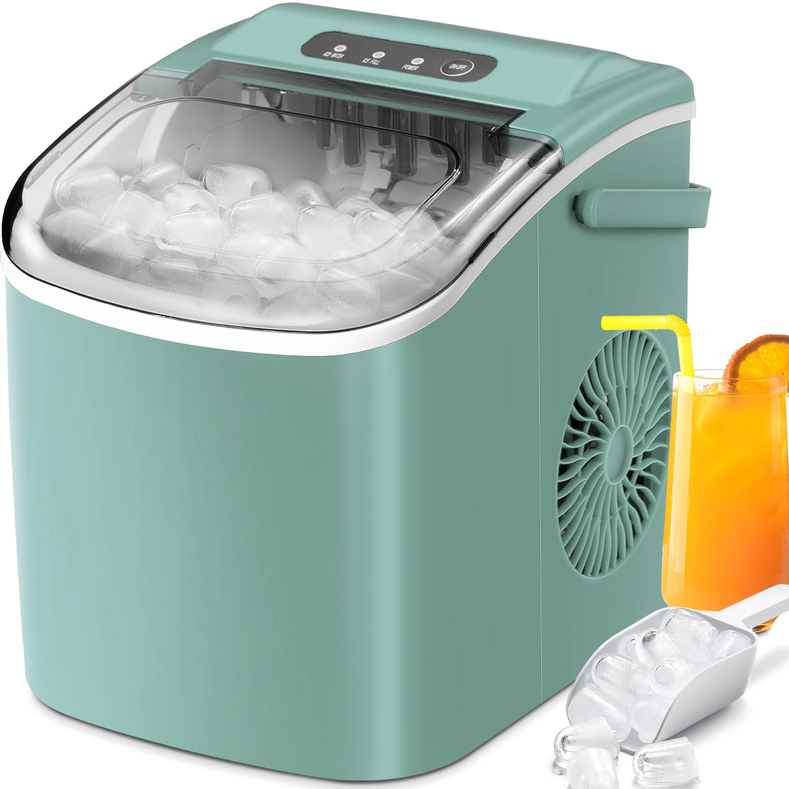 Xbeauty Countertop Ice Maker with Self-Cleaning & Handle, 6-13 Minute Fast Ice Cycle, Smart Control, Portable Ice Maker with Handle & Ice Scoop, Bullet Ice Cube, Home/Kitchen/Party