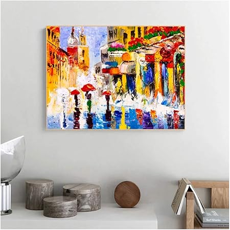Amazon 抽象的な絵画カラフルな雨の道のキャンバスの写真壁の芸術装飾的なリビングルームcaudrosポスターとプリント70x1cm 28x48in ウォールステッカー オンライン通販