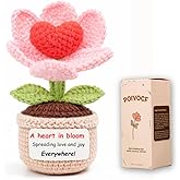 POIVOCF Valentines Day Gift for Girlfriend, Wife, Best Friend or Sister – Handmade Crochet Tulip Flower with Heart – Romantic Gift for Her, Cute Desk Decor, Birthday