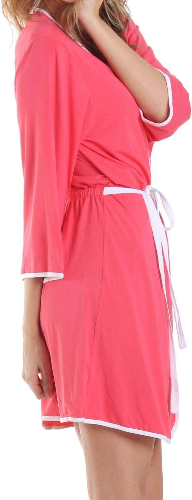 Sassimi Women's Luxuriously Soft Bamboo Robe (Small), Guava/White