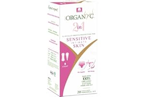 Organyc 100% Certified Organic Cotton 2 in 1 Panty Liners for Women Fits Thong or Regular Underwear, Light Flow, 20 Count