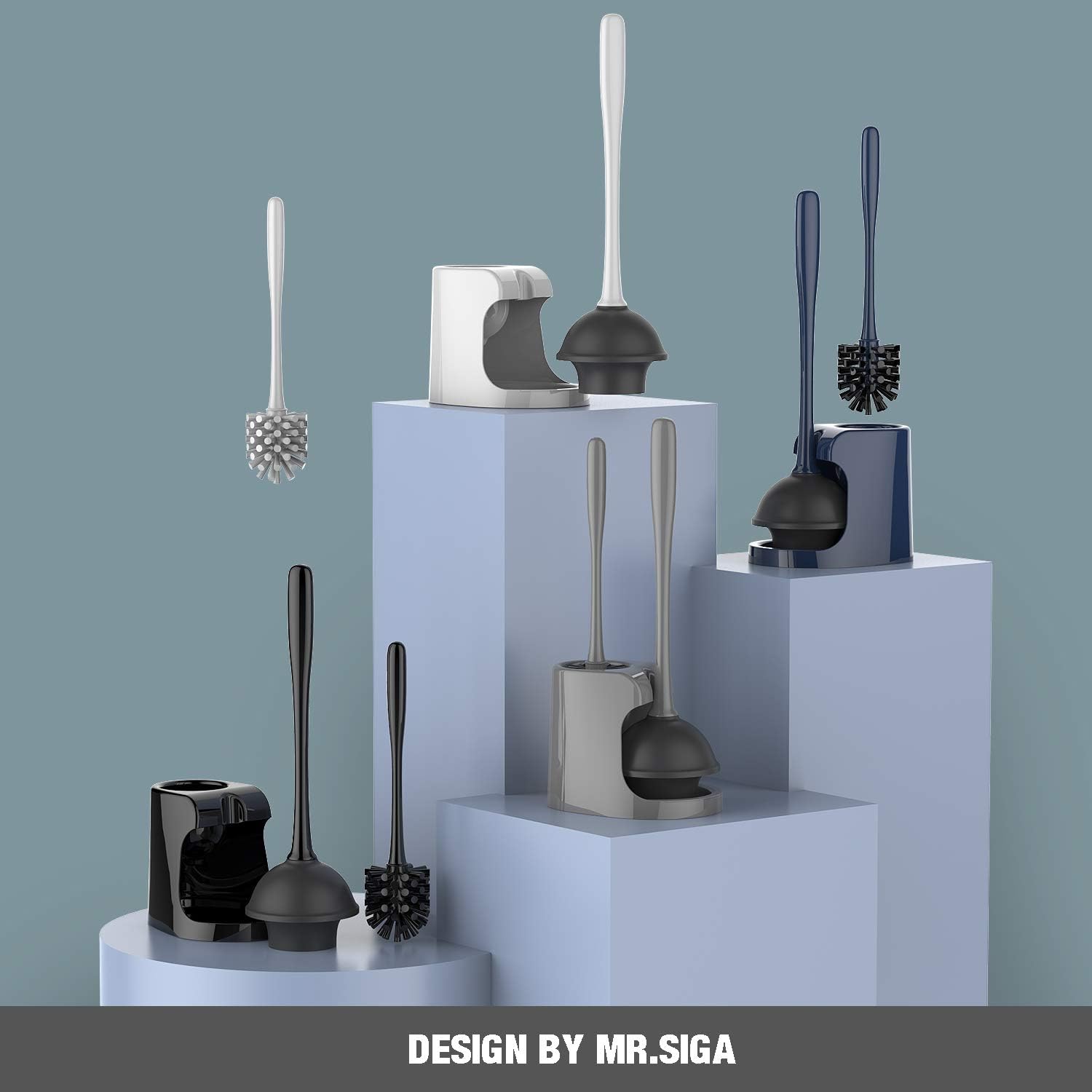 MR.SIGA Toilet Plunger and Bowl Brush Combo for Bathroom Cleaning, Gray, 1 Set: Home & Kitchen