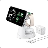 Anker MagSafe Charger Compatible, MagGo 3-in-1 Charging Station, Nano Charging Stand, Qi2 Certified 15W Magnetic Wireless Charger Dock, for iPhone17/16/15/14, Apple Watch,AirPods (Adapter Included)