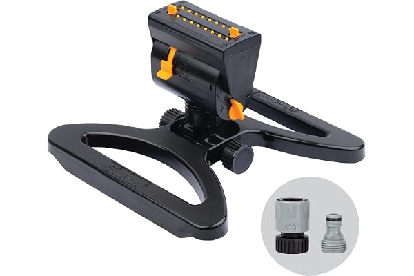 Melnor 65131AMZ MiniMax Turbo Oscillator Sprinkler, 4000 sq. ft., 4-Way Adjustable, Quick Connect Bundle, Black, Yellow
