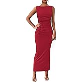 PRETTYGARDEN Women's 2026 Summer Semi Formal Midi Dresses Sleeveless Ruched Bodycon Long Elegant Cocktail Wedding Guest Dress
