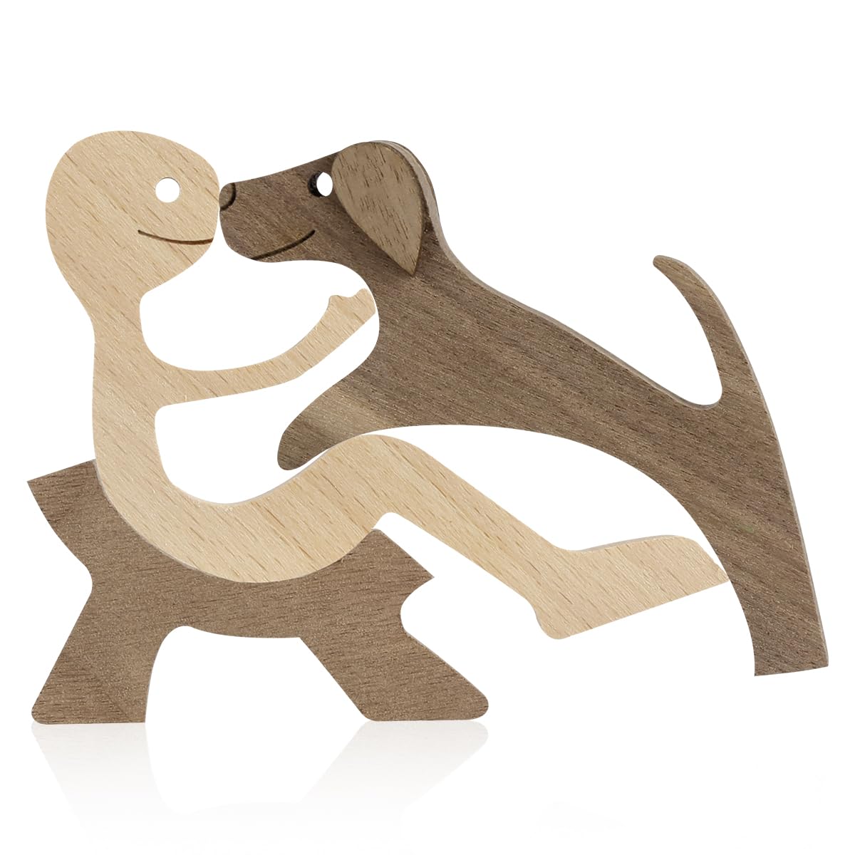 Thyonta 3 PCS Family Pet Carving Christmas Wooden Puppy Ornament - Creative Decoration for Furniture, Desktop Crafts (Man and Dog)