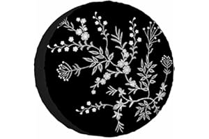 NOMEDOGYIM Lace Flowers Spare Tire Cover 15 inch Wheel White Flowers on Black Background Protectors Weatherproof Universal for Trailer Tire Cover Rv SUV Truck Camper Travel Trailer