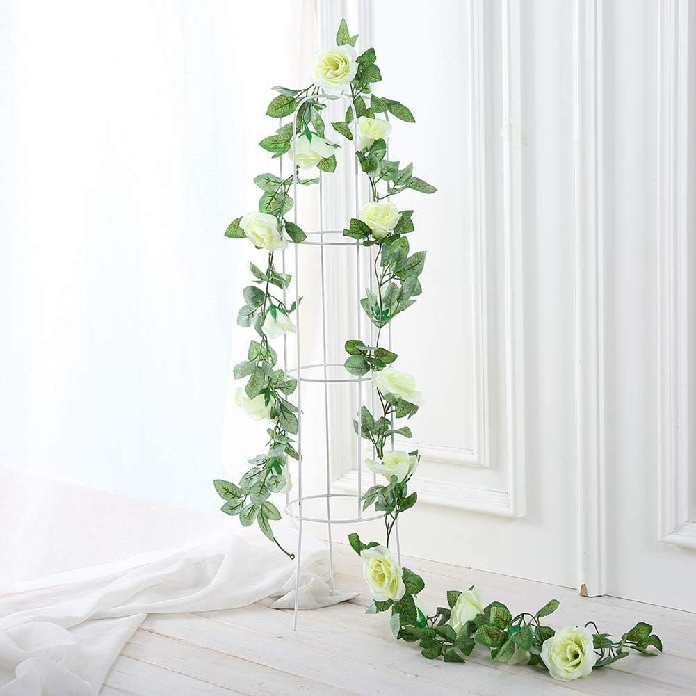 JUSTOYOU 2PCS 7.3FT Artificial White Rose Garland Vines Hanging Silk Flowers Artificial Flower Fake Garlands for Outdoor Indoor Wedding Wall Garden Badroom Decoration(White) - Image 3