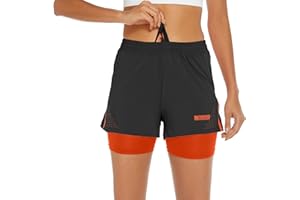 MOVEUP Womens 2 in 1 Running Shorts Quick Dry Workout Short with Compression Liner