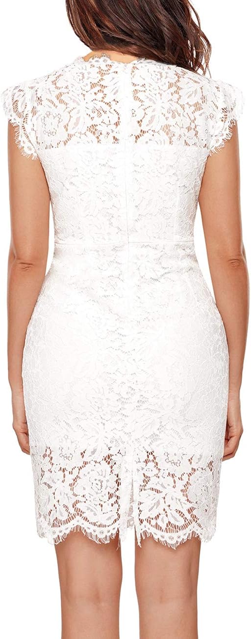 MEROKEETY Women's Sleeveless Lace Floral Elegant Cocktail Dress Crew Neck Knee Length for Party: Clothing