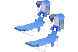 MINNDUDU Backpack Beach Tanning Chair with Canopy Sun Shade & Face Hole, 6 Position Folding Lounge Sun Chair for Adults Outside Reading Sunbathing Poolside Camping Lawn, UPF 50+, 2 Pack, Patent Design