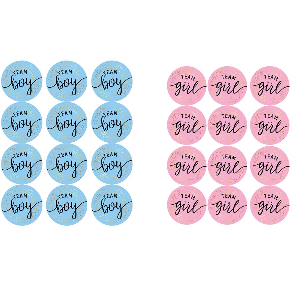 Stickers for Gender Reveal, 48 Pieces, Bright Color with Golden Glitter Letters, Team Boy and Team Girl, Baby Shower Decorations, Party Supplies by [Brand]