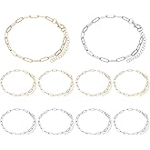 YBEATY 10 Pcs Paperclip Chain Bracelets Adjustable Stainless Steel Charm Link Kit Dainty Stackable Accessories with Lobster Clasps for DIY Jewelry Findings Bracelet Making (Gold + Silver)