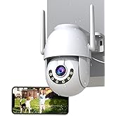 JOOAN 2K Outdoor Security Camera LAN 2.4G WiFi 360°PTZ Cam for Home Surveillance IP66 Waterproof Motion Detect & Alert Sound Alarms Color Night 24/7 Record Cloud/8-256G Card Storage Auto Tracking