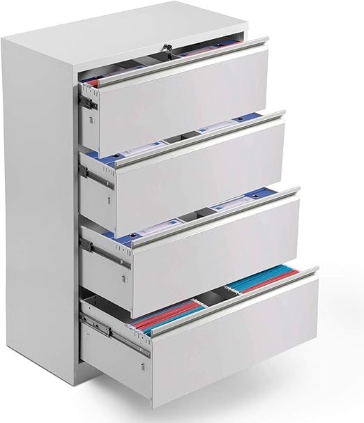 Amazon Com 4 Drawers Lateral File Cabinet Lockable Heavy Duty Metal Home Office Storage Filing Cabinet 35 4 L X 17 7 W X 52 6 H White Kitchen Dining