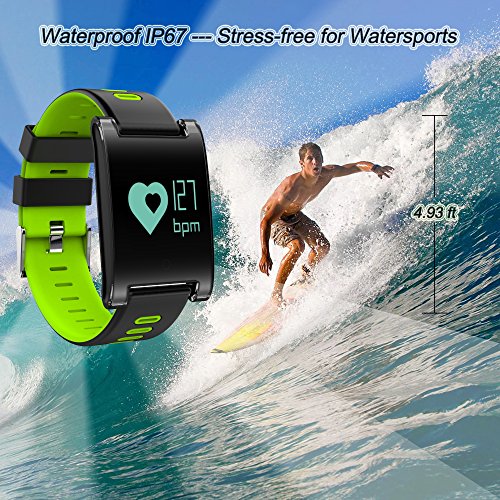kingkok Blood Pressure Monitor Touch Screen Personal Fitness Tracker Waterproof Pedometer Heart Rate Activity Tracker Watch [Green] - Thumbnail 3