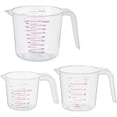 DTDNZKN 3 Pack Measuring Cups, 250ml (1-Cup), 500ml (2-Cup) &amp;1000ml (4-Cup) | Plastic Liquid Measuring Cups - Clear Markings for Baking, Cooking, Mixing, Oil &amp; Water Measurement - Essential Kitchen Tools