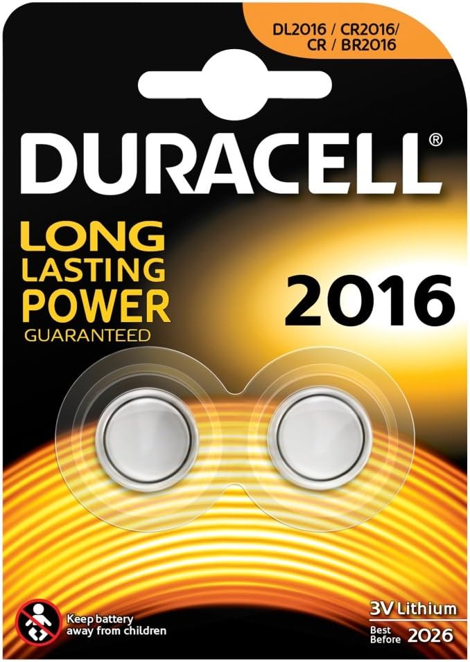 Duracell DL2016 CR2016 Lithium Coin Cell Batteries, 2 in a pack, metal, 2 Unité (Lot de 1)