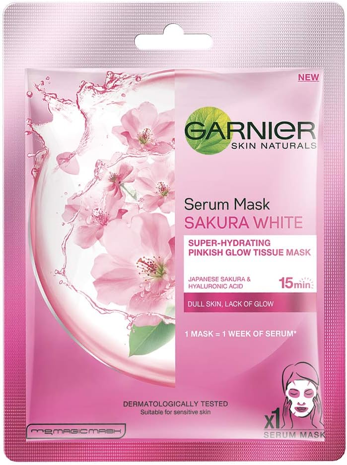 Garnier Skin Naturals, Sakura White, Face Serum Sheet Mask (Pink), 32g