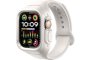 SURITCH Sport Band for Apple Watch Ultra 2/Ultra Case with Band 49mm, Soft Silicone Shockproof Rugged Protective Replacement Strap with Case for iWatch Ultra/Ultra 2 49mm Men Women, Starlight