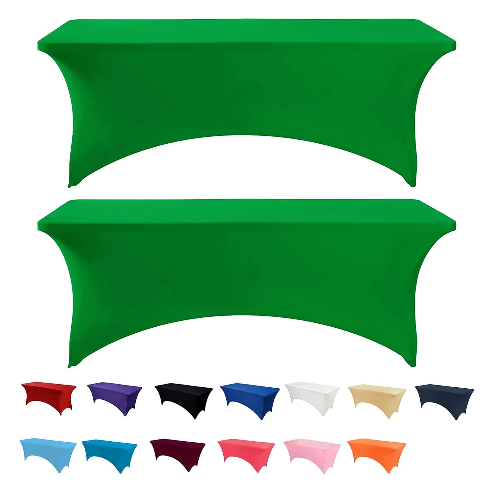 Newthinking 6FT Stretch Tablecloth for Craft, 2 Pack Spandex Stretch Table Cloth, Washable and Wrinkle Resistant Market Stall Table Cover for Banquet Folding Table Event Wedding, Green