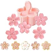 Crethinkaty 5 Styles Cookie Mold Stampers Cherry Blossom Pastry/Stamper Pink Cherry Blossom Shape Flower Hand Pressure Pastry Tool Fondant Cutters Set for Baking