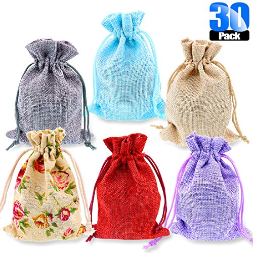 Glarks 30 Pack Rose Lace and 5 Color Burlap Bags with Drawstring Gift Bags Jewelry Pouches Sacks for Christmas Wedding Party Shower Birthday DIY Arts & Crafts Presents, 5.3 x 3.9 inches