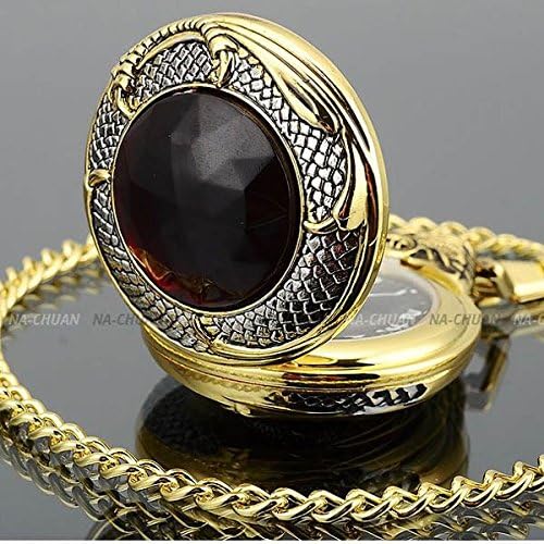 Golden Dragon Pendant Pocket Watch Quartz Chain Necklace Men Women Gift
