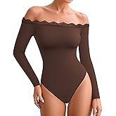 MANGOPOP Women's Off The Shoulder Long Sleeve Bodysuit Lace Body Suits Sexy Tops Fall Outfit 2025