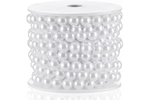 ZJJZGYXINTAI Flat Pearl Garland String 11 Yards, 10MM Half-Round Beaded Spool Roll Crafts for Wedding Decoration (White)