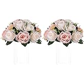 NUPTIO Flower Balls for Wedding Centrepieces - 2 Pcs 9.5in Diameter Artificial Flower Ball Arrangement Bouquet Peachy Pink & Creamy White Fake Rose Flowers Party Centerpieces for Weddings Tables