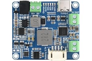 Waveshare Solar Power Manager Module (D), Solar Charge Controller USB, Supports 6V~24V Solar Panel and Type-C Power Adapter, 5V/3A Regulated Output, with Battery Holder (Batteries are Not Included)