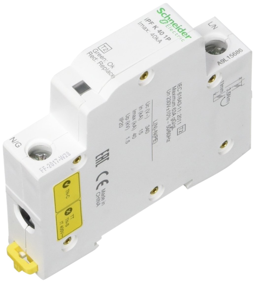 Schneider A9L15686 SPDs IPF 40 40 KA 1P Surge Arrester, 340 V, White