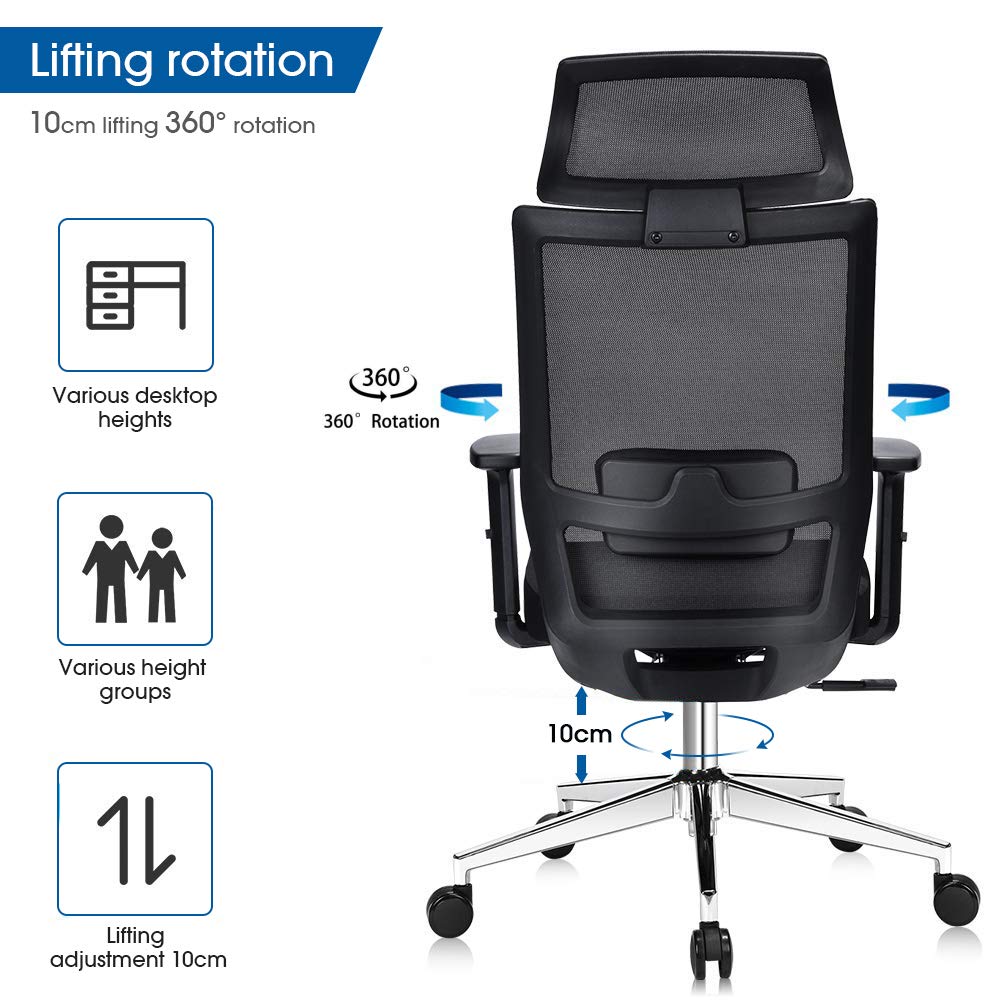 Black Lumbar Support and Wide Headrest 3 Adjustable Tilt Tension Lv