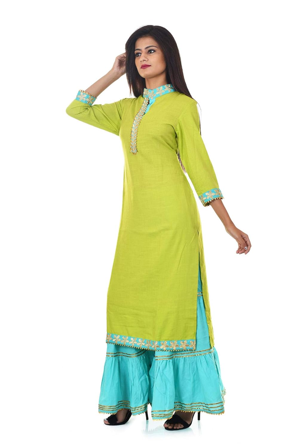 neemiya women latest design solid contrast printed or zari embroidered kurti palazzo or sharara with dupatta - 3 peice party wear stylish ethnic set by shiv