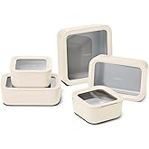 Caraway 13pc Glass Food Storage Container Set - Easy to Store, Non Toxic Lunch Box - with Glass Lids - Includes Storage Organizer - Cream
