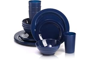 WRINGKIT 16 Pack Dishes Set For 4, Microwave Safe Plates and Bowls Sets, Lightweight Bowls with Plates, Cups, BPA-Free Plasti