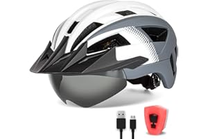 FUNWICT Adult Bike Helmet with Visor and Goggles for Men Women Mountain Road Bicycle Helmet Rechargeable Rear Light Cycling Helmet