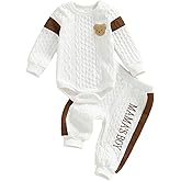 Gaono Baby Boy Fall Winter Clothes Mamas Boy Newborn Outfit Long Sleeve Bear Embroidery Cable Shirt Romper And Pants Set