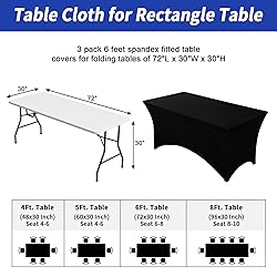 Fixwal 3 Pack Black Table Cloth for 6 Foot