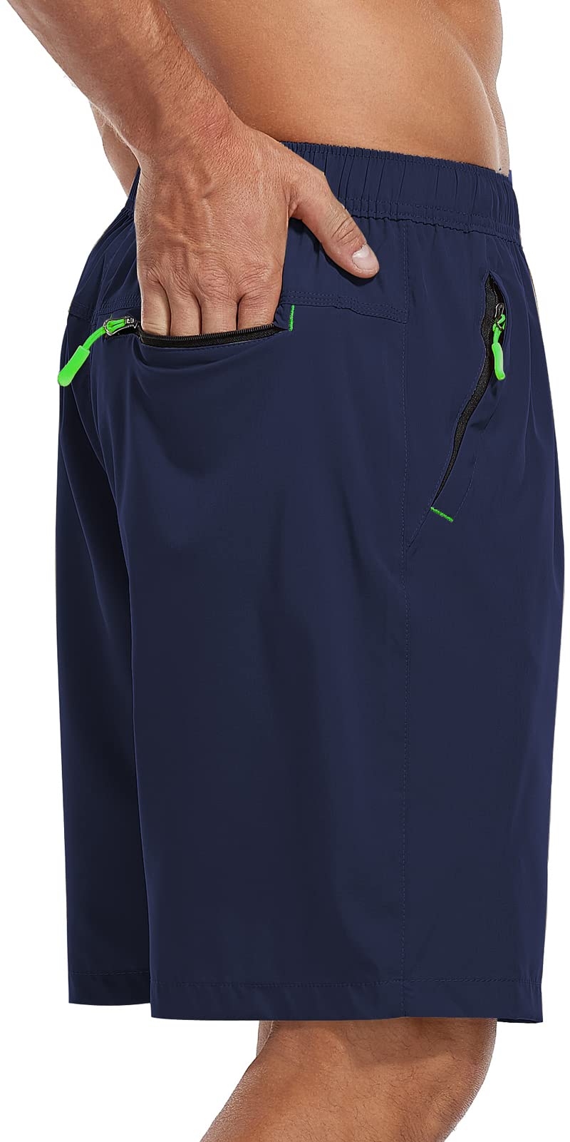 Photo 1 of Men's Quick Dry Shorts Casual Summer Lightweight Dry Fit Elastic Waist Athletic Running Sweat Shorts with Zip Pockets DarkBlue Mediu