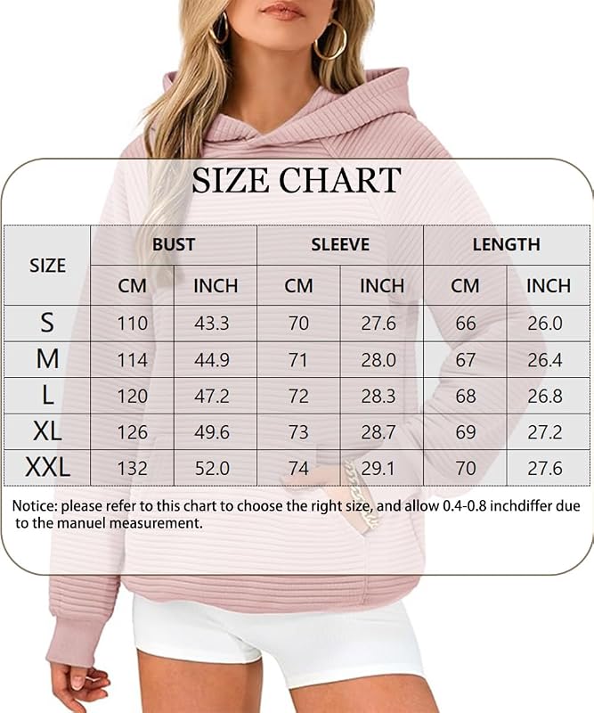 Sweat à Capuche Femme Casual Sweatshirt à Manches Longues Sweat-Shirt Pull Casual Manche Longue Hoodies Automne Et Hiver Chaud Sport avec Poches(Rose,XL) — photo 6 sur 6